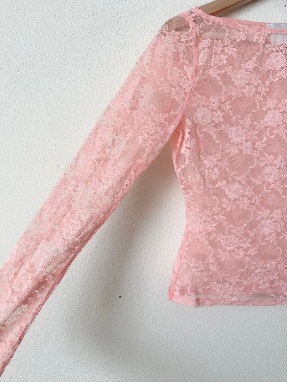 Reformation MEDIUM Adriano pink lace sheer knit long sleeve top